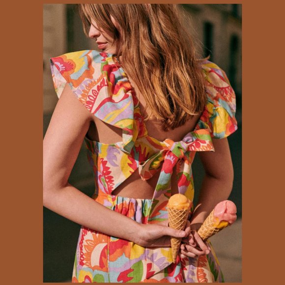 Sezane Dresses & Skirts - *NEW Sezane Melville Dress in Seventies Tie Back Ruffled Sleeve (Flaw)